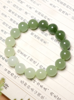 和田玉晴水白玉渐变油润圆珠手串