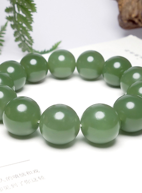 新疆和田玉青黄口圆珠手串16mm