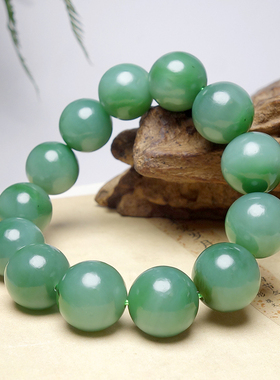 和田玉碧玉猫眼阳绿圆珠手串