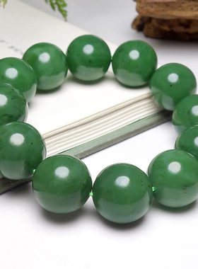 正品和田玉老坑碧玉圆珠手串