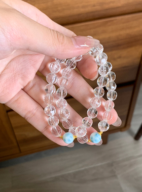 白水晶海纹石手串18K金水晶手链