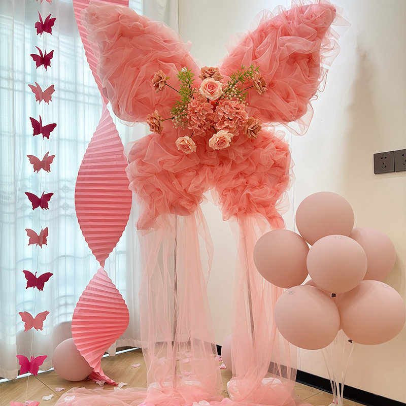 生日场景结婚布置装饰大号蝴蝶kt板纱幔气球仿真花迎宾牌拍照背景,淘宝优惠券,粉丝福利购,淘宝优惠卷