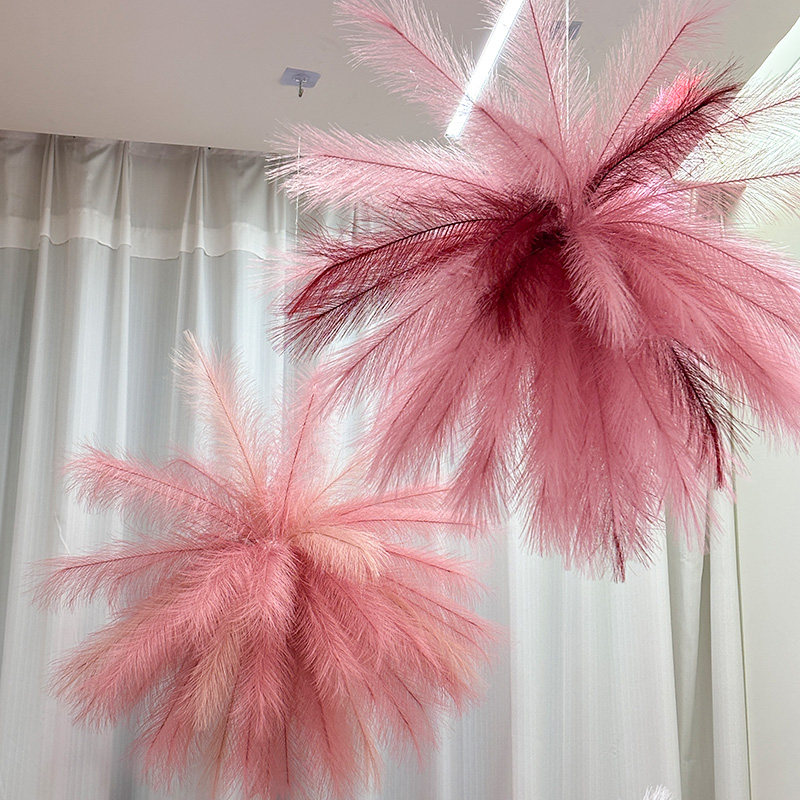 结婚布置婚房装饰粉色高级感生日晨袍拍照背景芦苇烟花悬挂孔雀草,淘宝优惠券,粉丝福利购,淘宝优惠卷