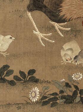 边景昭分哺图鸡图案的画雄鸡挂画招财玄关新中式装饰画公鸡仿古画