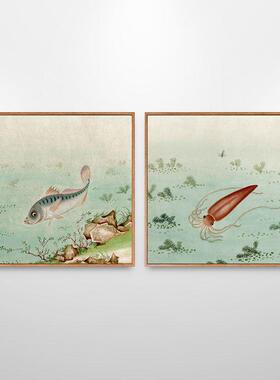 鱼画海鲜鱼类图鉴大全新中式饭厅餐厅装饰画厨房壁画鱼图案挂画