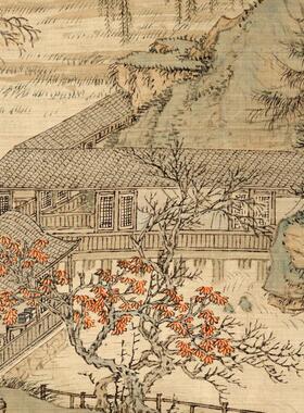 鹤听琴图古画山水画新中式书房装饰画茶室茶桌背景墙挂画仿古壁画
