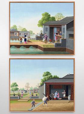 古代棉花纺织棉布传统文化工艺布料织布挂画新中式装饰画古风壁画