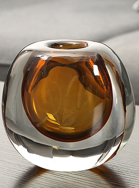 吹制超厚水晶琉璃蓝色玻璃花器