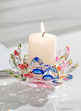 4cm内径精美莲花水晶玻璃蜡烛台