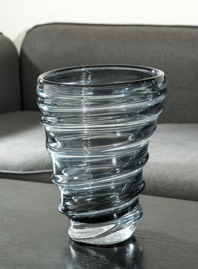 透灰色人工吹制琉璃花器系列