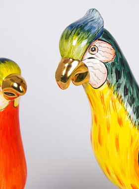 新古典风别墅样板间鹦鹉装饰摆件