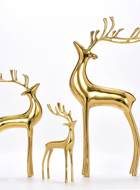轻奢风金色全铜样板间麋鹿装饰品