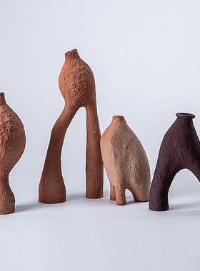 复古侘寂风创意奇趣古怪抽象不规则哑光陶瓷插花瓶设计师款装饰品