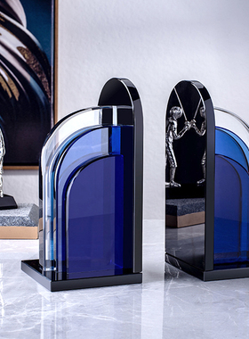 欧式风书柜软装多层摆件蓝色水晶