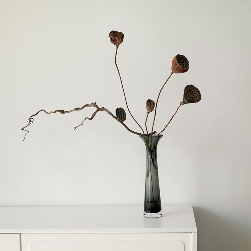 现代简约ins风 小口长颈竖条纹透明灰色玻璃花器单枝水养花瓶摆件,淘宝优惠券,粉丝福利购,淘宝优惠卷