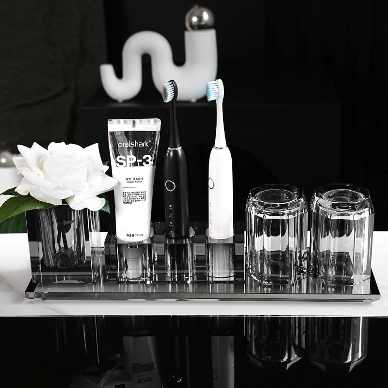 酒店卫生间装饰品摆件高级感灰色水晶卫浴洗漱套装水晶长方形托盘,淘宝优惠券,粉丝福利购,淘宝优惠卷