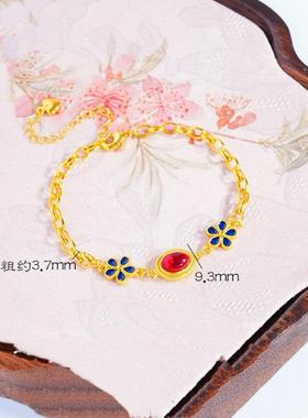 宫廷沙金手链古法国风仿真黄金色新中式琳琅格桑花手环古风婚庆