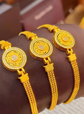 八宝罗盘手表链沙金仿真黄金色金店同款皇冠转动圆牌腕表带轻奢女