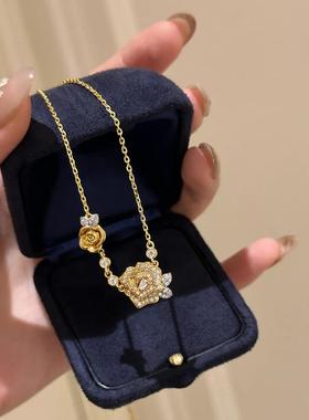 玫瑰花沙金戒指女轻奢黄金色