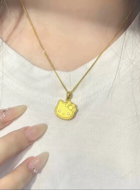 卡通KT猫项链仿真黄金两面可戴锁骨链金店同款少女心久不掉色吊坠