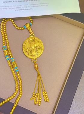 镂空花丝金凤香囊项链老铺同款女仿真黄金沙金凤凰于飞流苏毛衣链