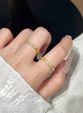 极细戒指碎冰冰沙金仿真黄金指环古法百福素圈戒指女食指戒送女友