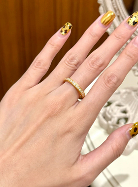满天星排钻沙金戒指仿真黄假戒子素圈送女友闭口指环新中式尾戒女