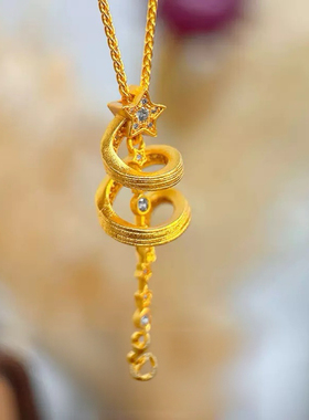 圣诞树项链仿真黄金沙金吊坠星星圣诞节送女友锁骨链金店同款