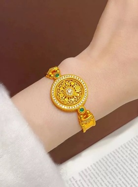 八宝罗盘手表链古法仿真黄金沙金镶钻吊坠手链可调节表盘金店同款