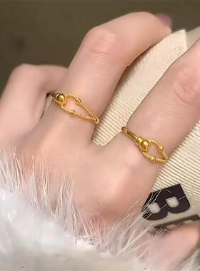 马蹄扣沙金戒指女仿真黄金C形弹簧轻奢高级戒子设计感指环送礼物