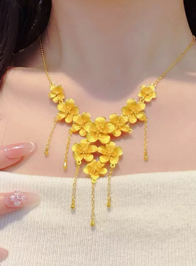 繁花沙金项链仿真黄金婚嫁首饰结婚三金锁骨链订婚摆台久不掉色女
