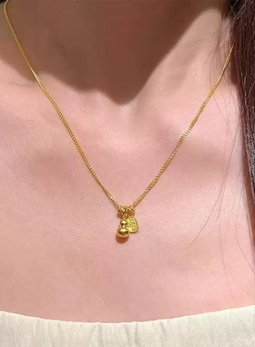 招财葫芦沙金项链女仿真黄金纳福项坠锁骨链金店同款2025年新款