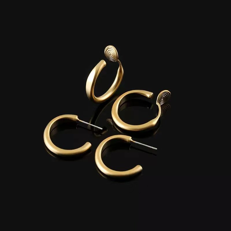 素圈复古哑光耳环古法仿真黄金耳圈无耳洞蚊香盘耳夹高级感耳饰,淘宝优惠券,粉丝福利购,淘宝优惠卷