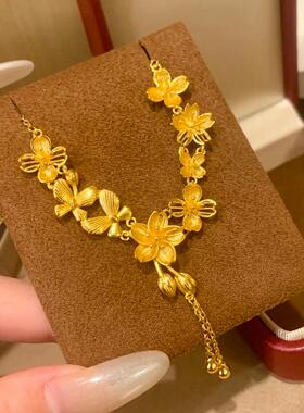 花朵蝴蝶沙金项链仿真金婚嫁首饰结婚三金订婚五金假黄金锁骨链