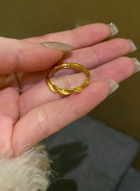 莫比乌斯沙金戒指仿真黄金麦穗扭曲轻奢高级感指环送女友食指戒