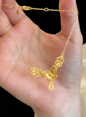 蝶蝶生花沙金项链镂空蝴蝶水滴套链仿真黄金轻奢新中式锁骨链
