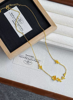金枝兰叶茂花朵沙金项链仿真黄金锁骨链婚嫁订婚三金结婚五金首饰