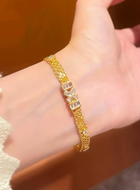 编织沙金表带手链女仿真黄金轻奢高级感几何女款中古2025新款