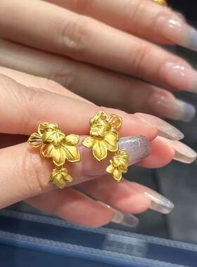 繁花花朵耳钉女仿真黄金沙金色五瓣花耳环花月佳期轻奢高级感耳饰