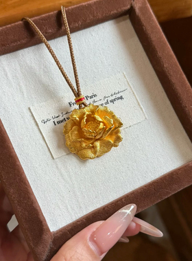 牡丹花吊坠仿真黄金项链国风新中式轻奢锁骨链镀金高级百搭毛衣链
