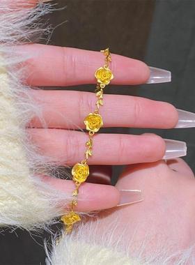 玫瑰花沙金项链黄金色套链