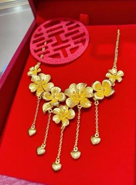 花朵项链仿真黄金沙金婚庆首饰假的金首饰订婚三金结婚久不掉色