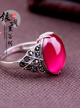 925纯银复古泰银红色石榴石女款