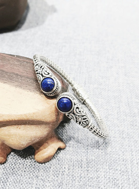 纯银复古泰银印尼手工托帕石手镯