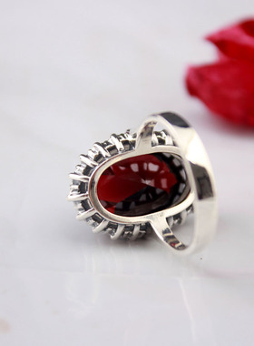 泰国酒红色石榴石气质大戒指显白