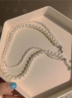 新款儿童项链双层珍珠项链女宝锁骨链气质网红时尚项链饰品