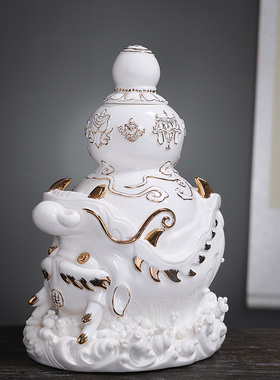 德化陶瓷龙龟招财办公室摆件