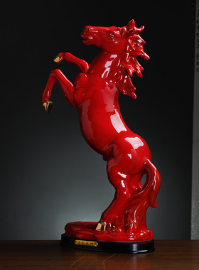 红色陶瓷马摆件办公室装饰品