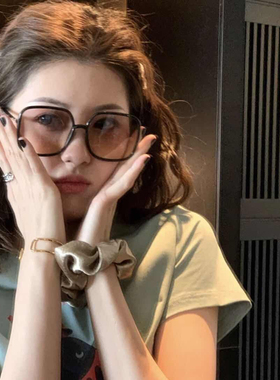 新复古超大框方形太阳镜顽童大人黑色粗边框茶色墨镜女超显脸小