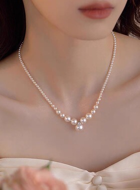 韩仿天然淡水珍珠渐变小众高级气质百搭锁骨链新款爆款颈链春夏女